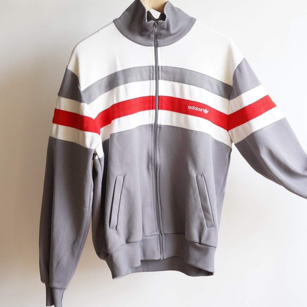 Vintage Adidas Gray and Red Zip-Up Jacket